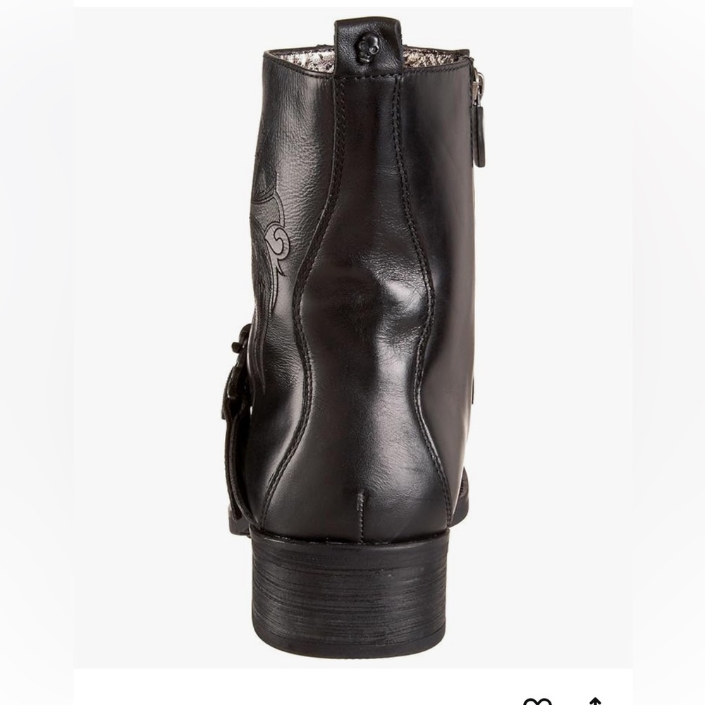 MARK NASON Black Leather Biker Ankle Boots Embossed Cross Studded Skulls 8 NEW! - Picture 3 of 16